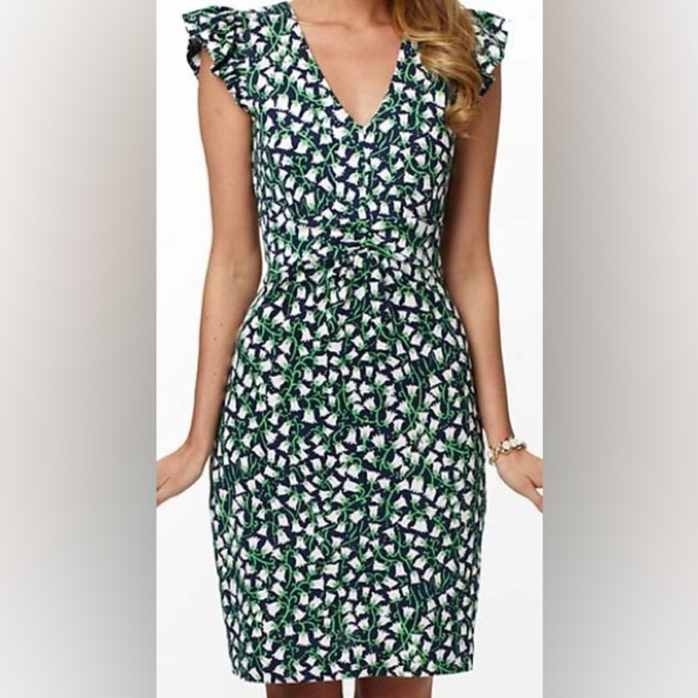 Lilly Pulitzer Navy, Green & White Floral Midi Dress